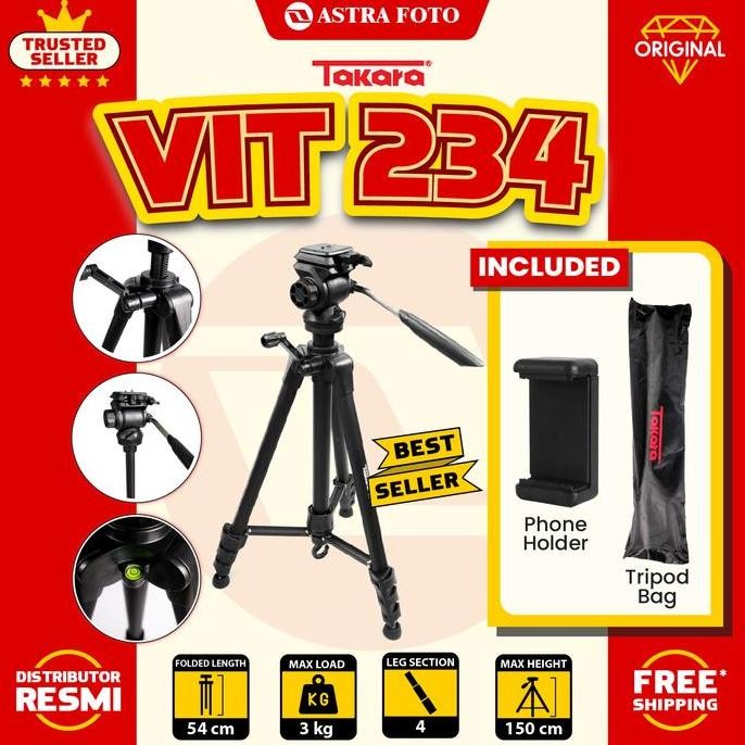 Takara Vit-234 Tripod Video Fluid Head + Bag - Vit234 Tripod Kamera Hp