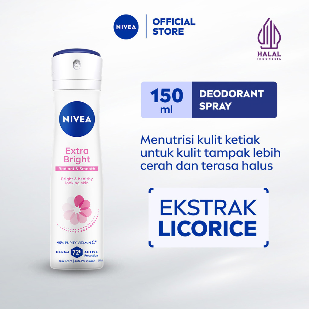 NIVEA Deodorant Spray Extra Brightening Radiant & Smooth 150ml - Deodoran semprot wanita mencerahkan