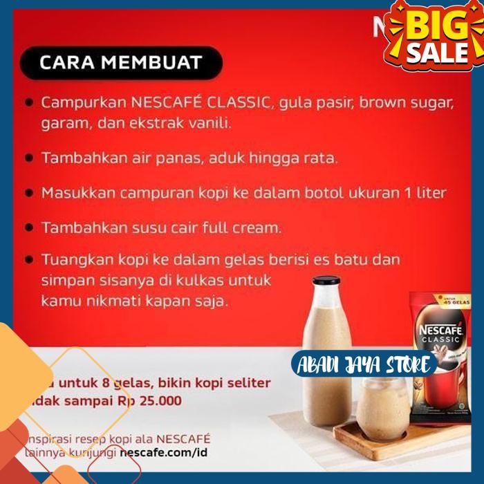 

NESCAFE CLASSIC KOPI INSTAN BUBUK KOPI HITAM 100% KOPI MURNI 90 GR BY ABADI JAYA STORE