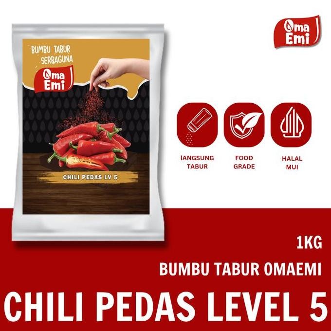 

DISKON! BUMBU TABUR OMAEMI RASA CHILI PEDAS LV5 1KG | SEASONING PEDAS SNACK/KERIPIK