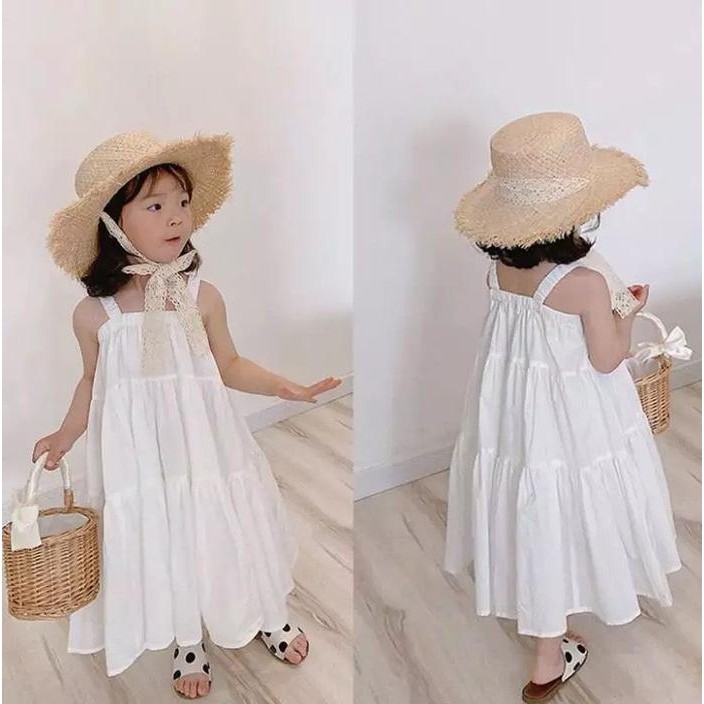 Kif Plain Flare Dress - Dress Pantai Polos Putih Anak