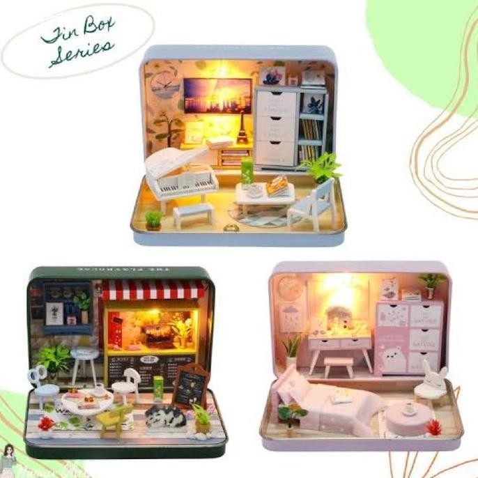 Mainan rumah boneka Mini doll house tin box rumah boneka dalam box