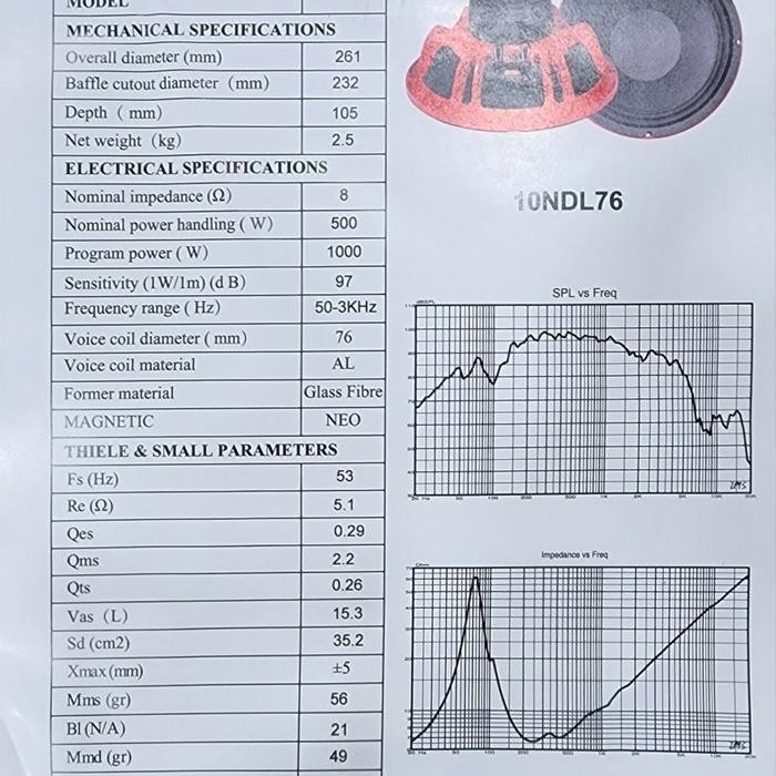 Turbosonic speaker 10 inch 10NDL76 model bnc coil 3 inch neodium magnet Berkualitas Terbaru