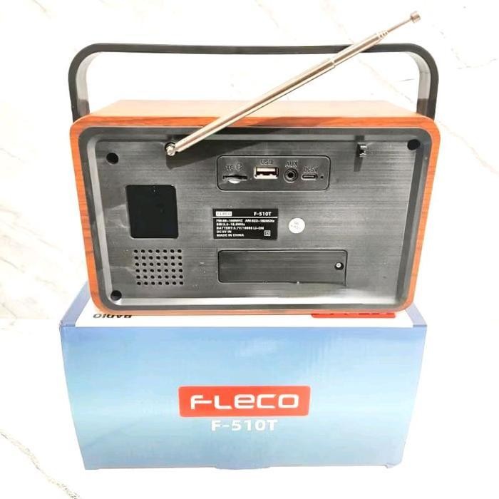 speaker portable bluetotth FM RADIO F-510T FM/AM/SW wood design FM/kartu TF/USB FLECO ANTENA