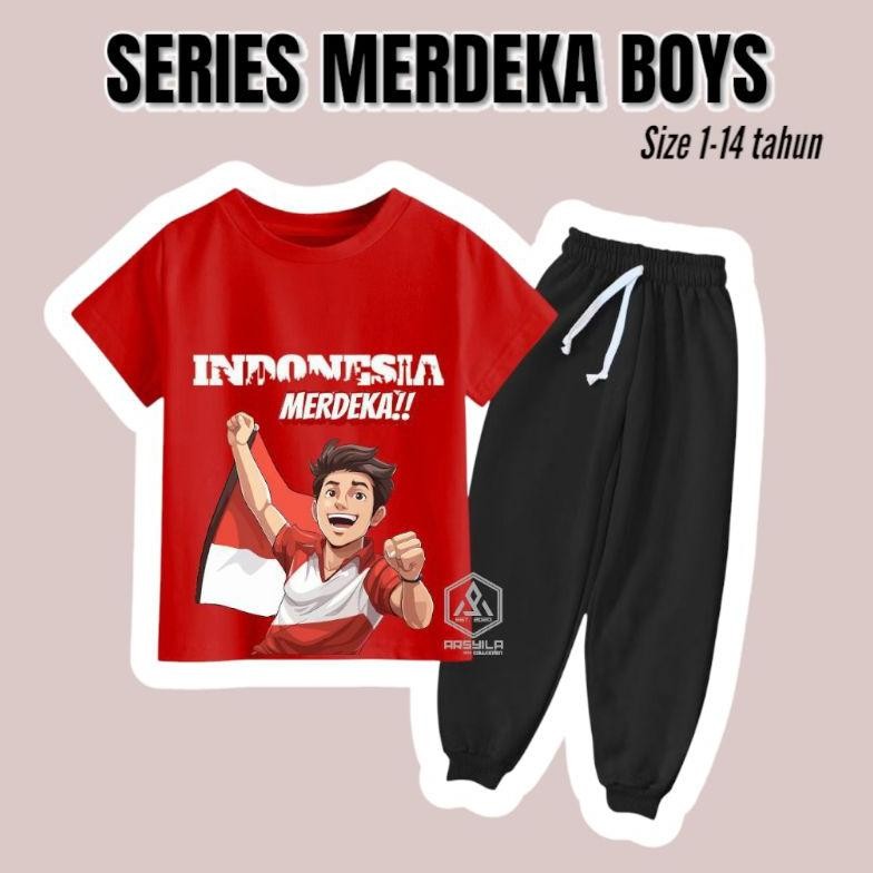 u-45 Re27 Setelan Anak Laki-Laki 17 Agustus - Baju Kaos Anak Laki-Laki Kemerdekaan Usia 1-14 tahun V