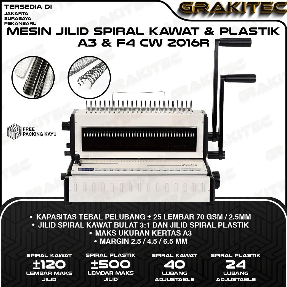 JEAN_ Mesin Jilid Spiral CW2016R Kombinasi Kawat 3:1 Bulat  & Jilid SPiral Plastik Premium GRAKITEC 