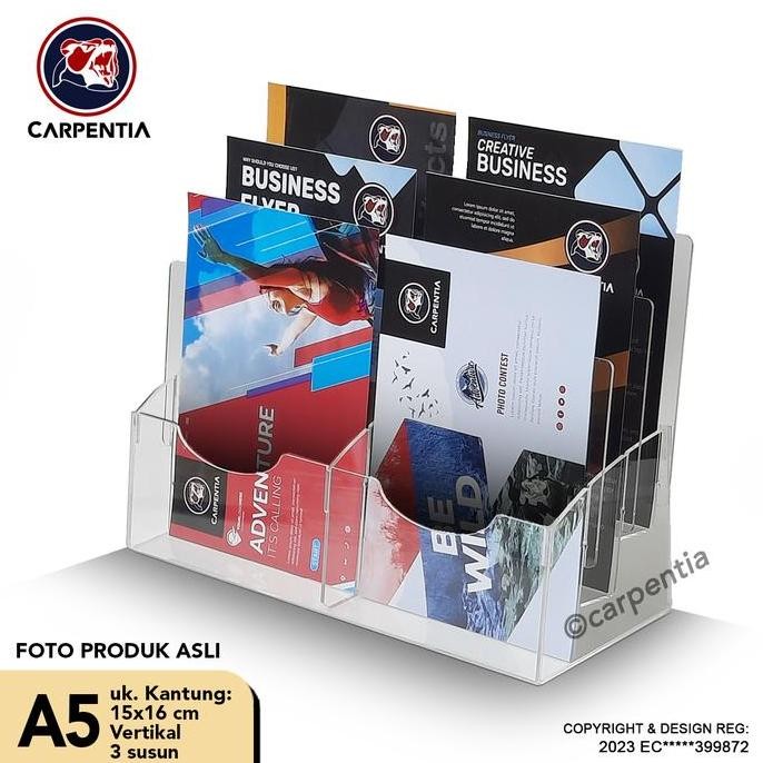 

NEW Carpentia Tempat Brosur Akrilik 3 Tingkat uk. A5 - Tipe E2 - 3 Susun [Acrylic Display Holder, Kantong Flyer, Standing]