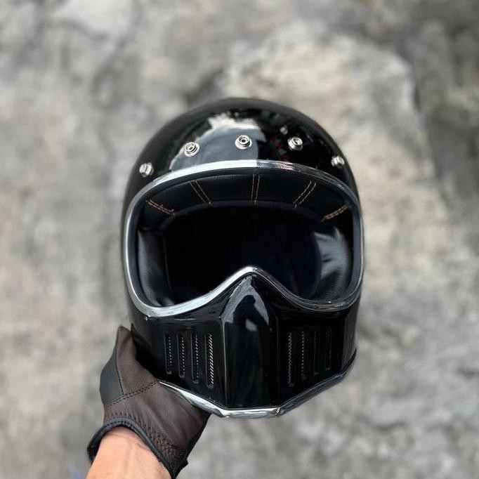 TERBARU - Helm Custom Simpson Moto X Black Glossy Helm Classic Retro