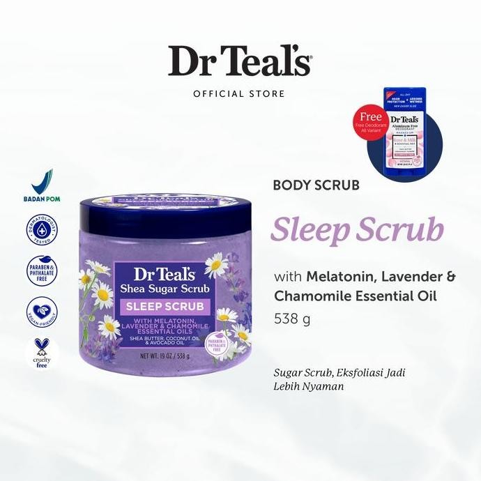 TERBARU - [ BUY 1 FREE DEODORANT ] Dr Teal's Shea Sugar Scrub/Eksfoliasi Kulit Pure Epsom Salt - Mel
