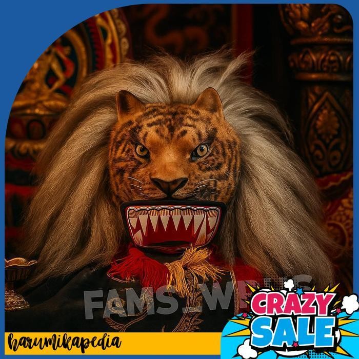 Topeng Macan Reog Ponorogo Bahan Kulit Asli Variasi Macan Coklat Promo
