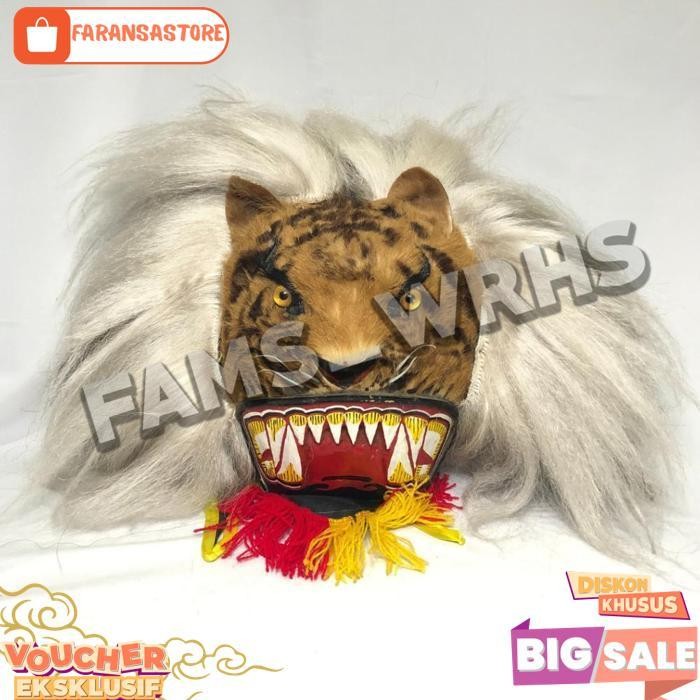 Topeng Macan Reog Ponorogo Bahan Kulit Asli Variasi Macan Coklat Jaranan