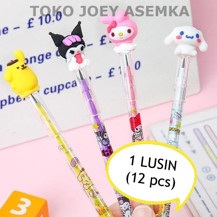 

12 Pcs Pensil Susun Sanrioo Bensia Lantu Pensil Peluru Dapat Diisi Ulang Cinamoroll Kuromi Melody Purin