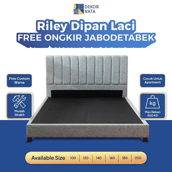 [Free Rakit] Dekornata - Riley Divan Knockdown + Sandaran / Dipan Laci Kayu / Tempat Tidur Set Minim