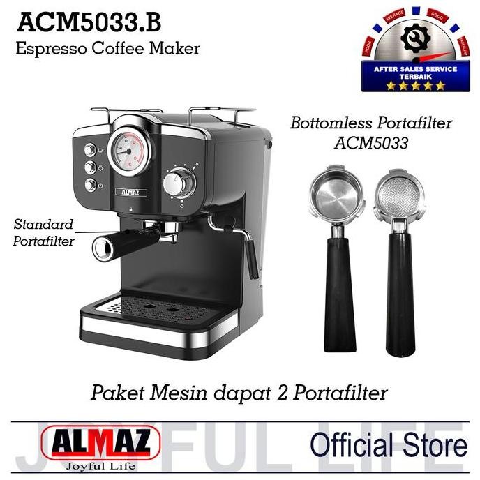 TERBARU - Almaz Coffee Maker ACM5033 Black Include Bottomless Portafilter