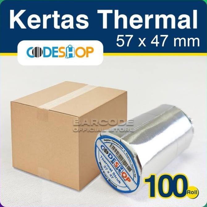 

BEBAS ONGKIR - Kertas Thermal Codeshop 58x47 / 57x47 mm ( 1 Dus ) Struk Printer Kasir