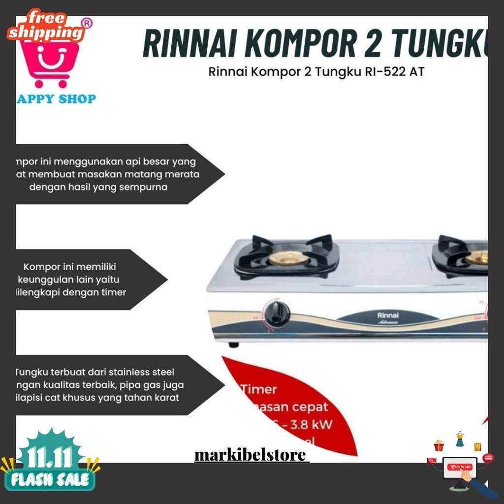 Rinnai Kompor 2 Tungku Ri-522 At / Kompor Gas Rinnai Ri 522 At Termurah Banget