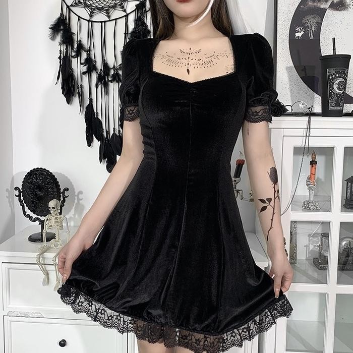 Dd Goth Dress Lace Vintage Black Dress 8623 (S/M/L)