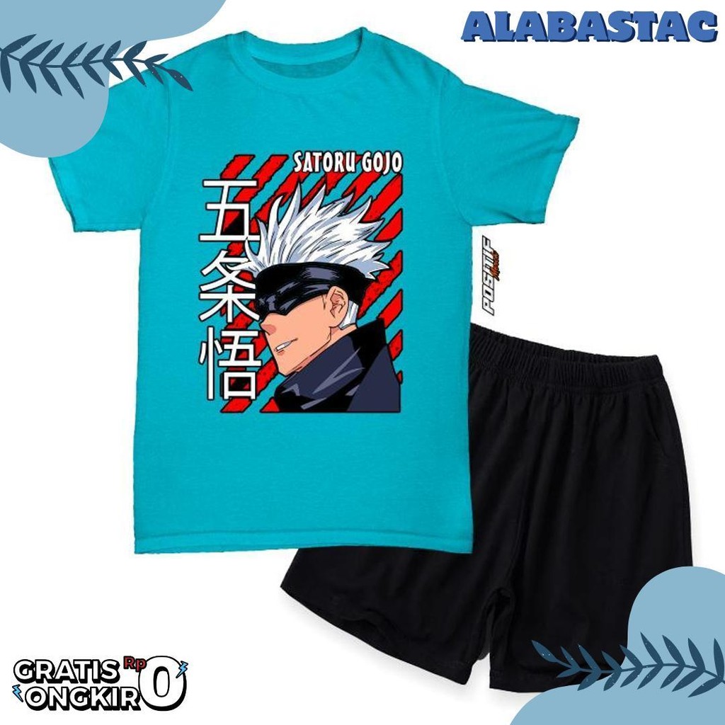 Positif Merch Baju Kaos Anak Setelan Anime Satoru Gojo Laki Perempuan Diskon Setengah Harga