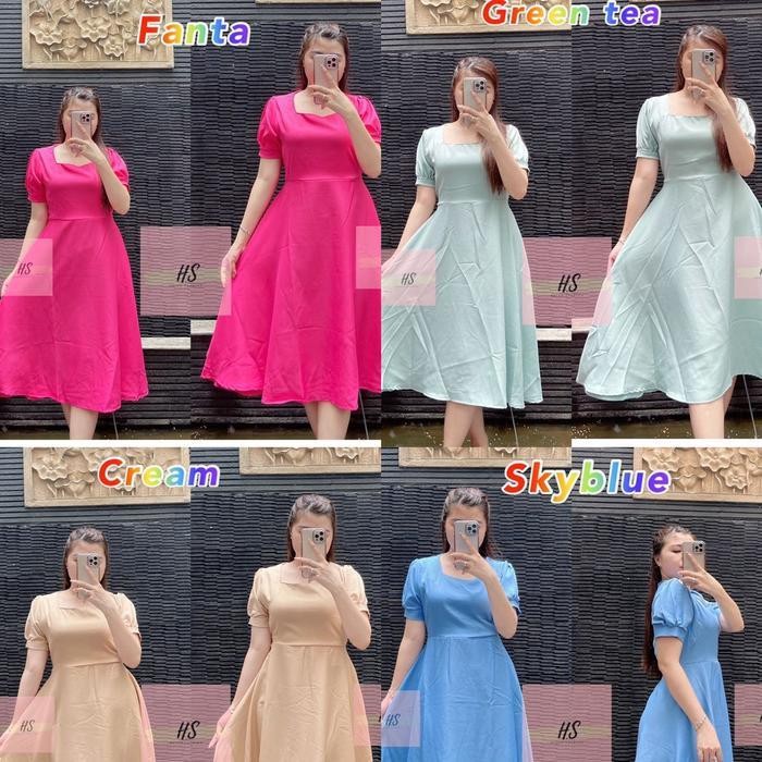 Dd Dress Lorra New Bahan Airflow Casual Karet Wanita Pesta /Midi Dress Gaun Nyaman Panjang Santai Ca