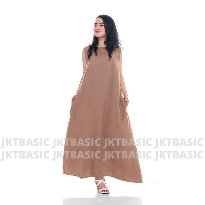 Dd Inner Dress Tanpa Lengan Maxi Polos Panjang Oversize