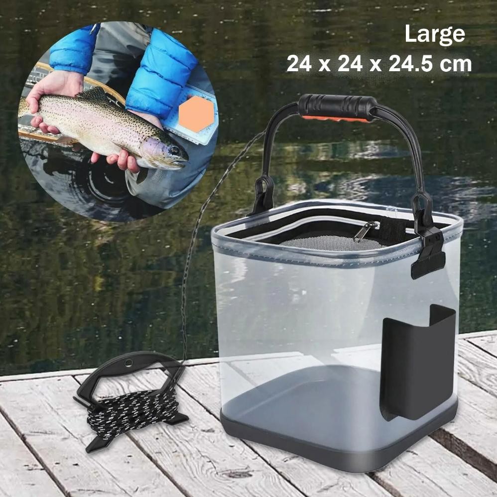 Terlaris Ember Lipat Mancing Ikan Umpan Udang Hidup Folding Model Rope With Side Pocket Large - Sn23