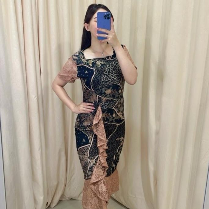 DRESS BATIK VIOR MODEL SPESIAL DENGAN KOMBINASI PREMIUM BATIK DAN BRUKAT - HITAM, MAXI, KONDANGAN, M