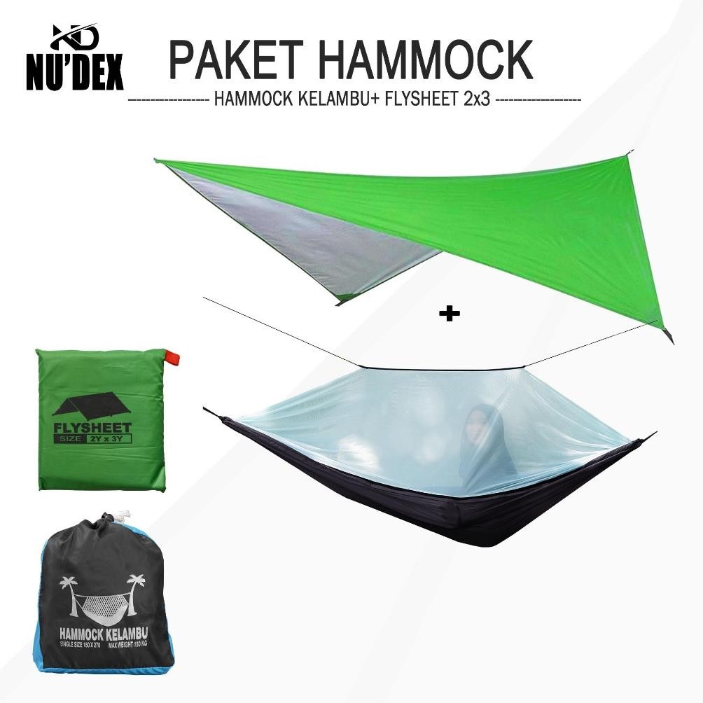 paketan hammock kelambu + flysheet tenda 2x3 yard waterproof paket hemat hammock flysheet camping