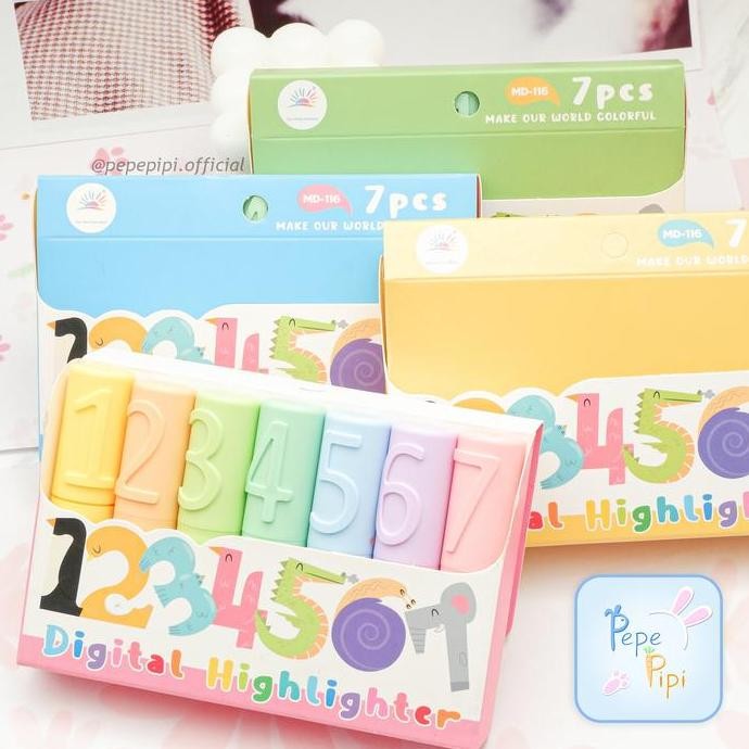 

Highlighter One Meter Sunshine Md-116 Angka Set 1-7 Stabilo Penanda Pastel Marker Textlighter Textliner