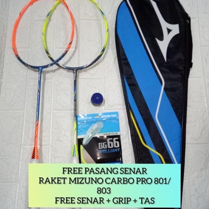 Sale Raket Badminton Mizuno Carbo Pro 801/803 Original Bonus Grip + Tas
