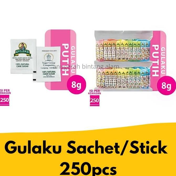 

Baru Gulaku Stick & Sachet 250pcs @8gr - Gula Tebu Praktis Manis Alami
