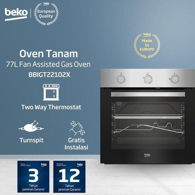 Beko Oven Gas Tanam 66 Liter Bbigt22102X Stainless Steel
