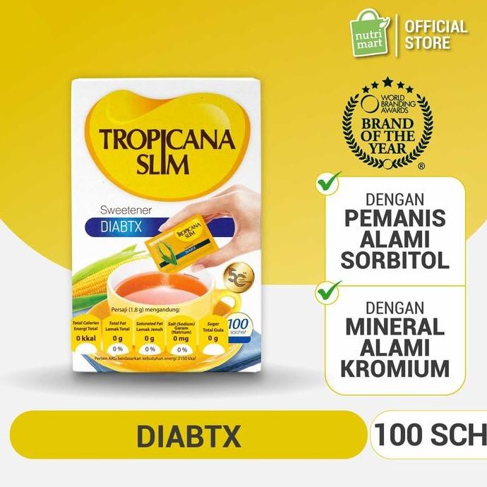 

Baru Tropicana Slim Sweetener DIABTX 100 Sachet - Pemanis Rendah Kalori