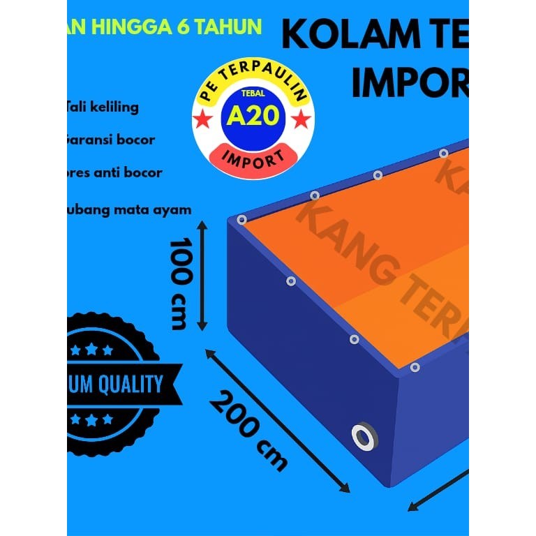 Terpal Kolam Terpal Ikan Kotak A20 300x200x100 / 200x300x100 /3x2x1/2x3x1- KOLAM LELE, NILA, GURAME