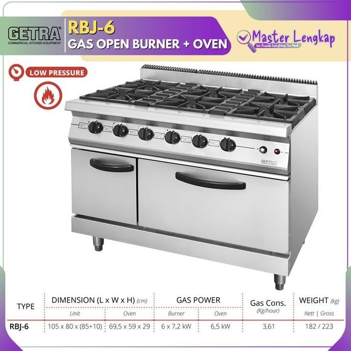 Getra Gas Open Burner 6 Burner Gas Range + Oven / Kompor 6 Tungku + Oven Getra Rbj-6 / Rbj6 / Rbj 6