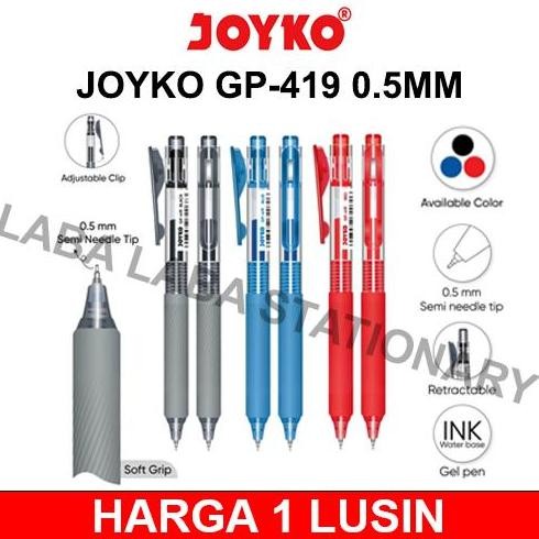 

Pen / Pulpen / Pena Gel Joyko Gp 419 0.5 Mm Soft Grip Karet Semi Needle Tip Ujung Jarum