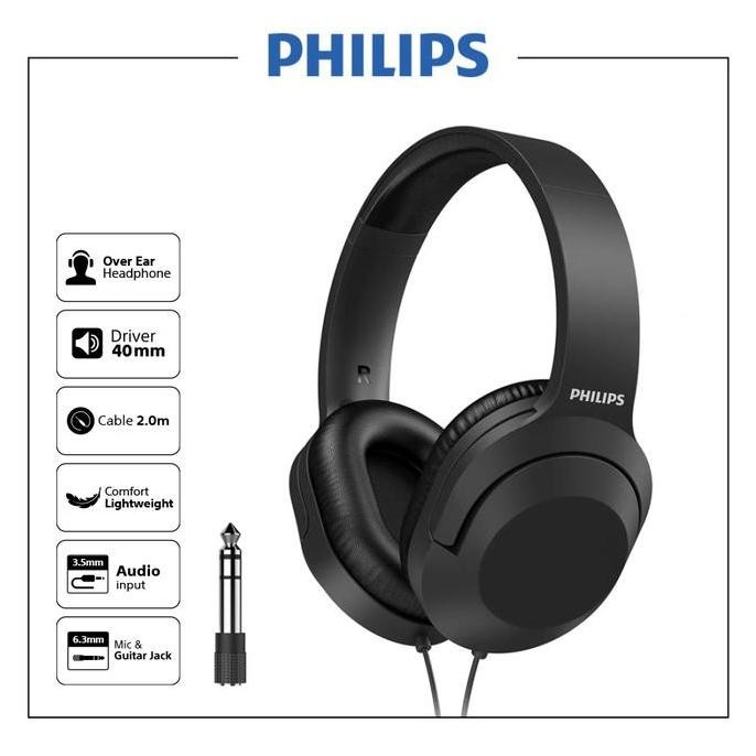 Philips TAH2005 Over-Ear Wired Headphone Hitam - 40mm Driver