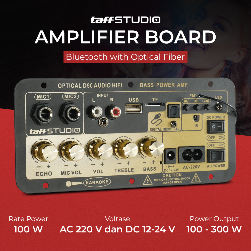 Papan Audio Amplifier Karaoke Bluetooth with Optical Fiber