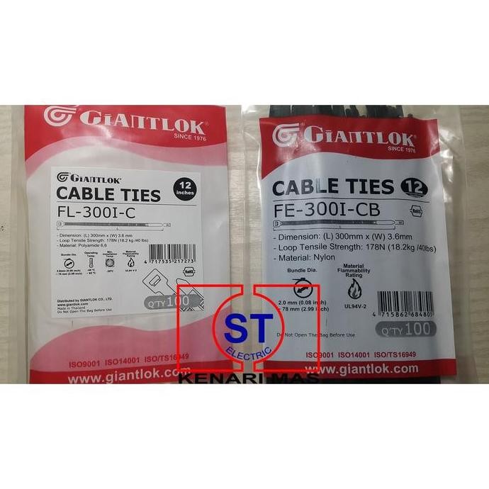 

Diskon! Kabel Ties GIANTLOK FE-300I-C 300mm x 3.6mm Cable Tie Warna Hitam Putih 100pcs
