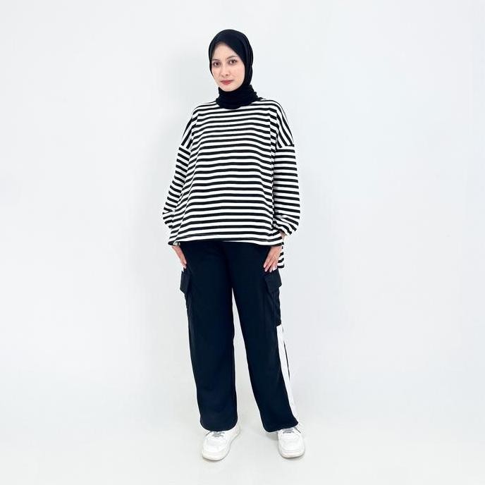 TERMURAH - [LZS] Set Sporty Stripe Nabila LEZAHRASIGNATURE Setelan Baju Olahraga Wanita Salur Celana