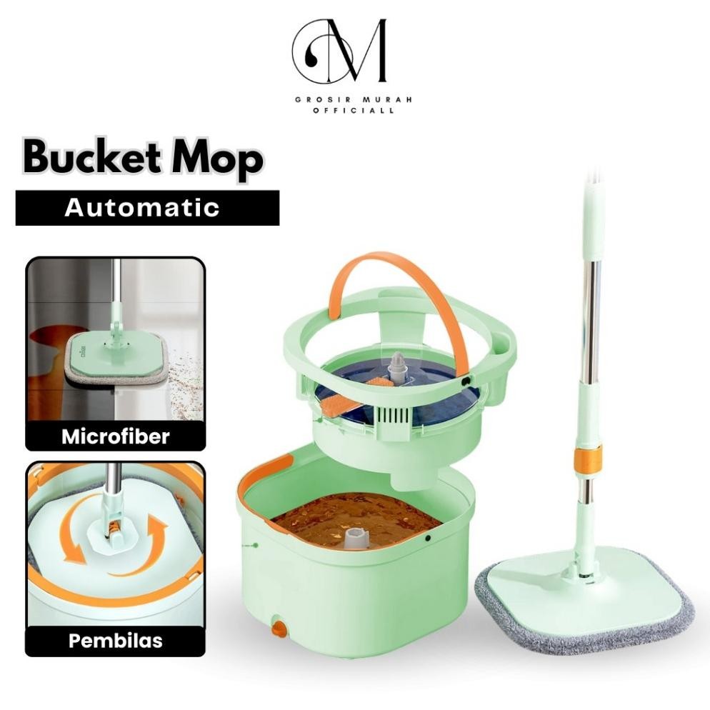 Terlaris Gmo - Alat Pel Putar Mop Bulat Spin Mop Bulat Kotak - Alat Pel Pembersih Lantai Spin Mop  E