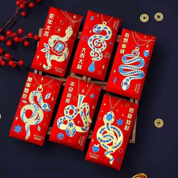 

LFM NEW 2025 Angpao Panjang Merah Ular Kertas Pasir Tebal Glossy 3D Angpau Imlek Fuk Hoki Ampao Merah Sincia Ornamen Amplop Merah Murah Grosir