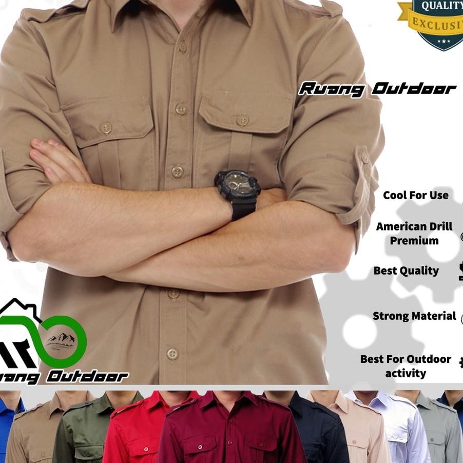 Baju Kemeja Pdl Pdh Lapangan Lengan Panjang Pakaian Atasan Seragam Pria Wanita Kerja Kantor Outdoor 
