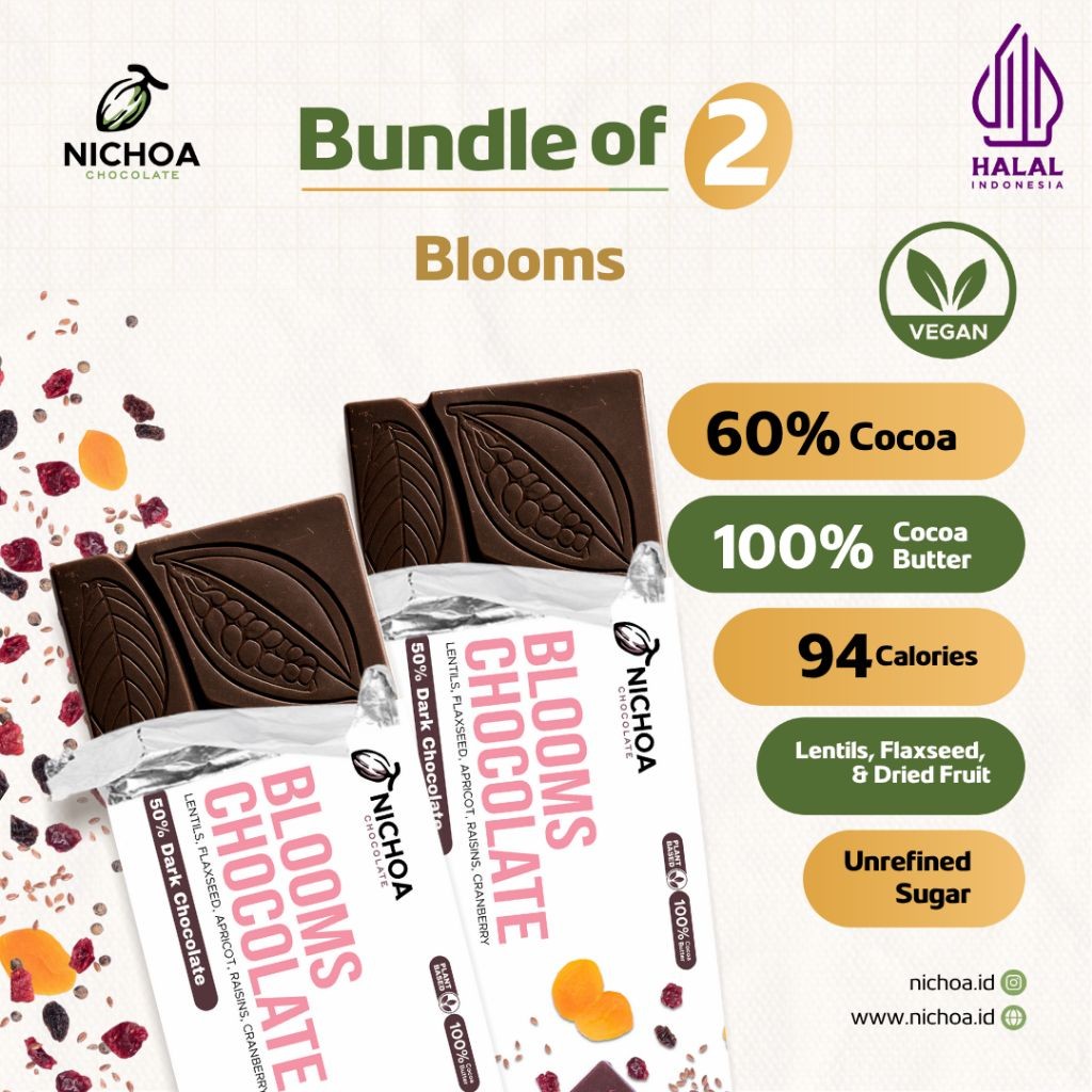 

[Bundle of 2] Nichoa Blooms Chocolate (Pregnancy Snack) 60% Dark Chocolate