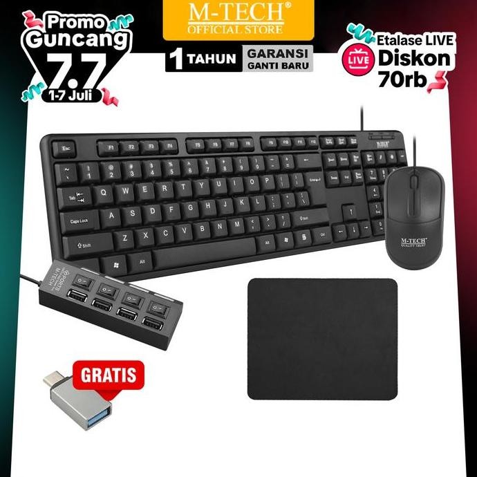 Mtech Keyboard & Mouse Combo Gratis Mousepad Bisa Untuk Laptop Pc Komputer Hp Bisa Mobilador Co