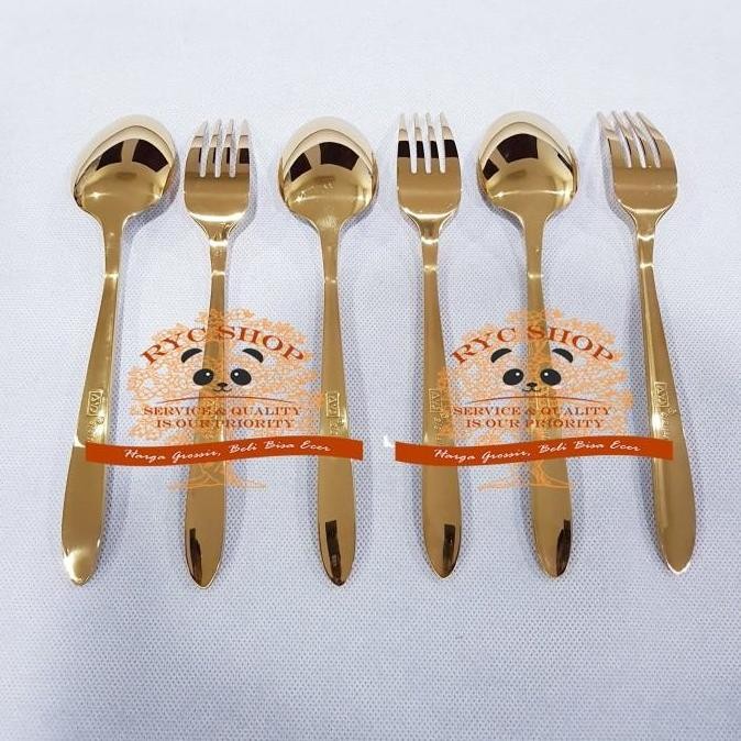 (Allthebest) Sendok Makan Emas & Garpu Makan Emas 18-10 Stainless Steel JAPAN
