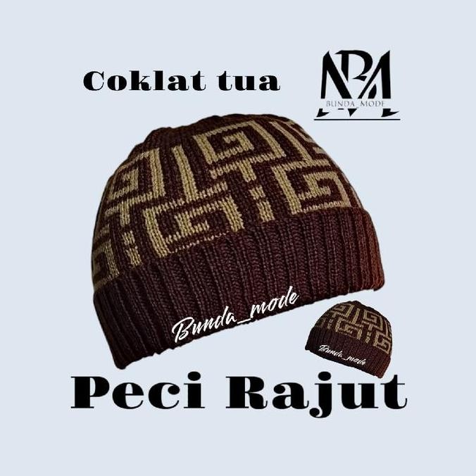 (Allthebest) BundaMode Peci Rajut Kupluk Kopiah Songkok  Pria Dewasa Perlengkapan Sholat Muslim Moti