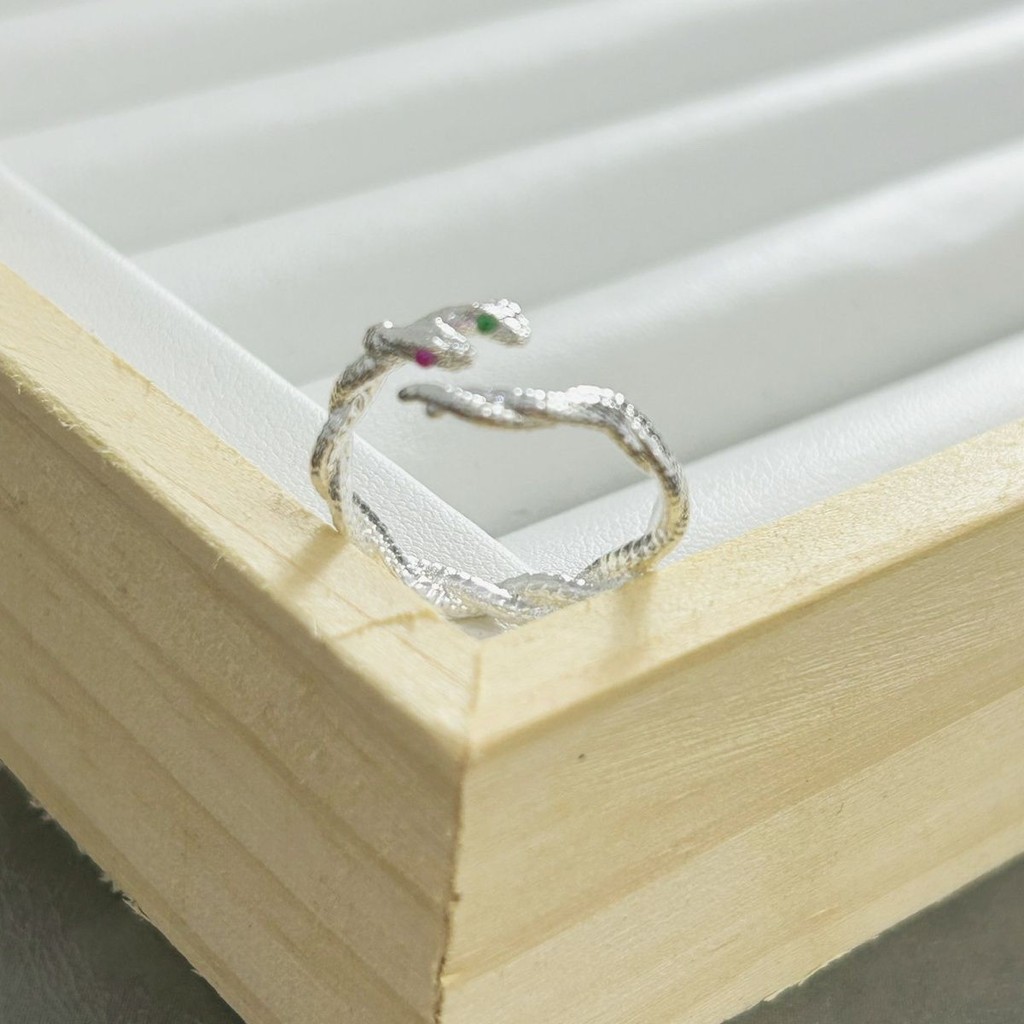 999Cincin Terbuka Ular Ganda Perak Murni untuk Pria dan Wanita