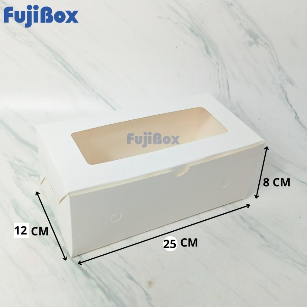 

(10 Pcs) Fuji Box Dus Kotak Kue Ivory 12 cm x 25 cm x 8 cm Putih Polos Ivory Premium Jendela aSt