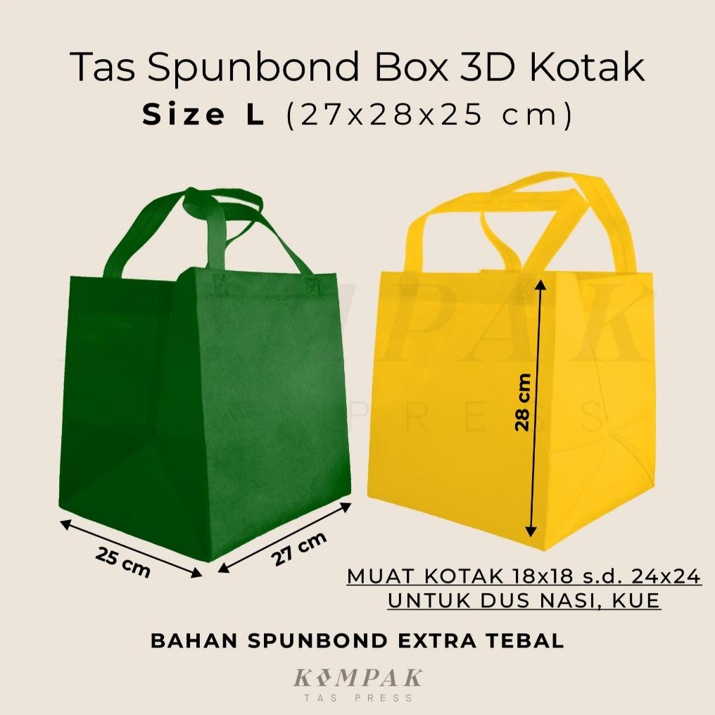 

1 Lusin / 12 Pcs - Tas Spunbond Press Box 3D Kotak 27x28x25 Cm Kantong Goodie Bag Dus Kue Nasi Bento Hantaran 18x18 20x20 22x22 24x24cm aSt