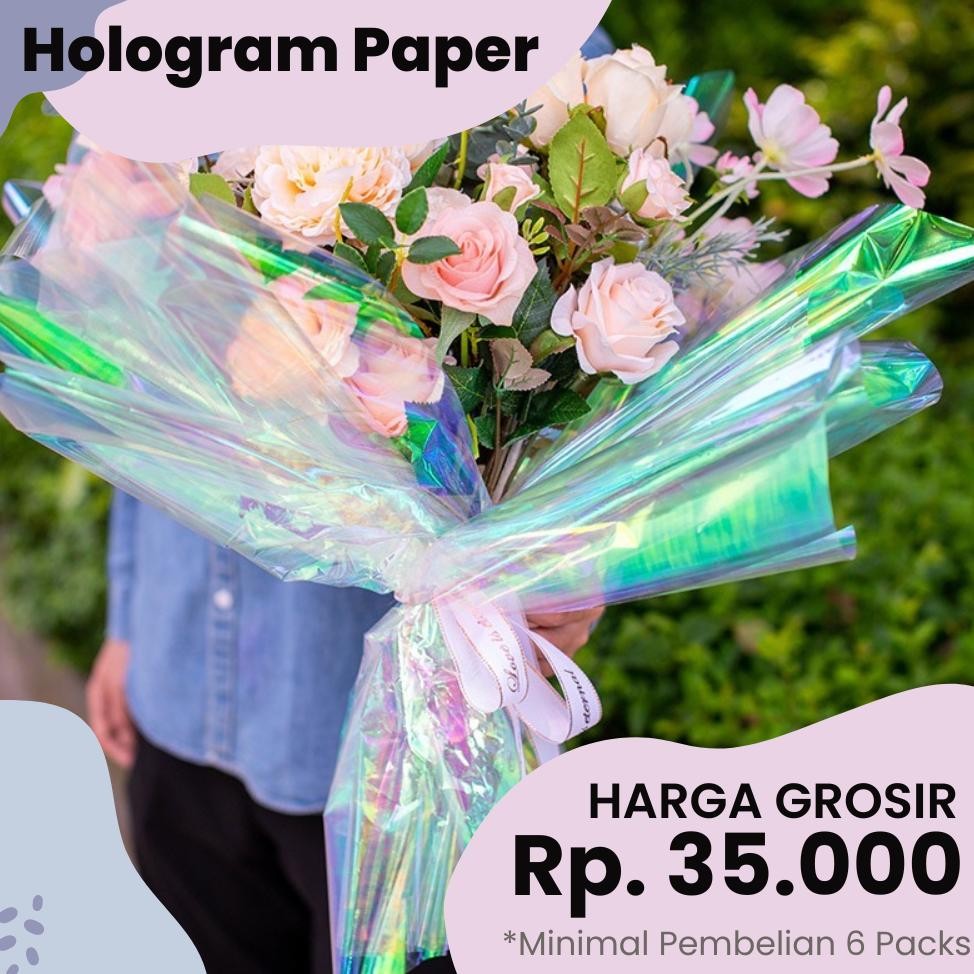 

HOLOGRAM TRANSPARENT PAPER (50 X 50 CM) - Kertas bunga Hologram bening (1pack = 10 Lembar) / Plastik OPP Rainbow / Unicord Paper Transparent / Hologram paper / Cellophane Paper / Kertas bunga murah / Kertas Bening / Aksesoris Bunga Hologram aSt